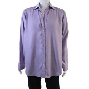 Etro Milano Mens Cotton Collared Long Sleeve Button Down Shirt Purple Size 43